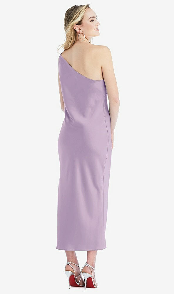 Back View - Pale Purple One-Shoulder Asymmetrical Midi Slip Dress