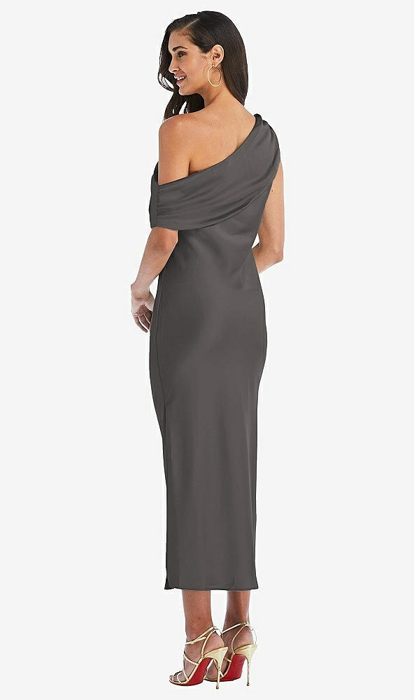 Back View - Caviar Gray Draped One-Shoulder Convertible Midi Slip Dress