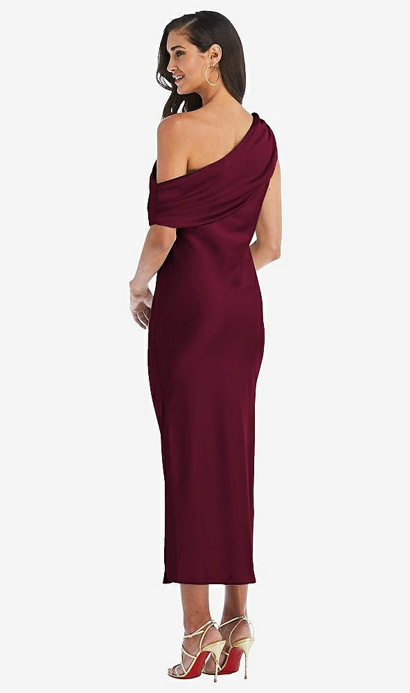 Back View - Cabernet Draped One-Shoulder Convertible Midi Slip Dress