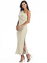 Alt View 2 Thumbnail - Champagne Draped One-Shoulder Convertible Midi Slip Dress