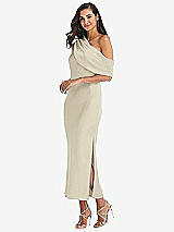 Side View Thumbnail - Champagne Draped One-Shoulder Convertible Midi Slip Dress