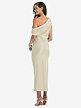 Rear View Thumbnail - Champagne Draped One-Shoulder Convertible Midi Slip Dress