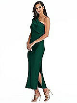 Alt View 2 Thumbnail - Hunter Green Draped One-Shoulder Convertible Midi Slip Dress