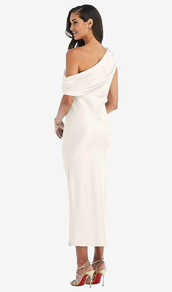 Back View - Ivory Draped One-Shoulder Convertible Midi Slip Dress