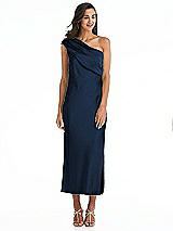 Alt View 1 Thumbnail - Midnight Navy Draped One-Shoulder Convertible Midi Slip Dress