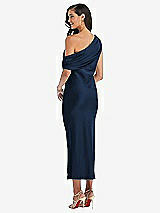 Rear View Thumbnail - Midnight Navy Draped One-Shoulder Convertible Midi Slip Dress