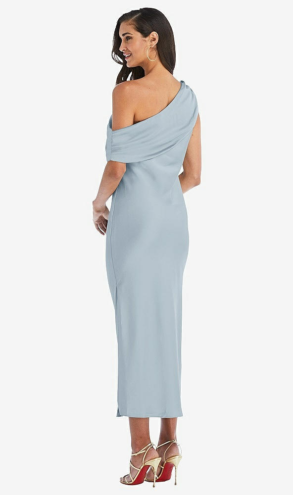 Back View - Mist Draped One-Shoulder Convertible Midi Slip Dress