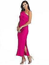 Alt View 2 Thumbnail - Think Pink Draped One-Shoulder Convertible Midi Slip Dress