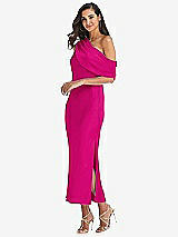 Side View Thumbnail - Think Pink Draped One-Shoulder Convertible Midi Slip Dress