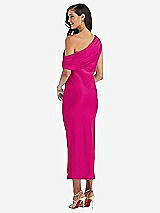 Rear View Thumbnail - Think Pink Draped One-Shoulder Convertible Midi Slip Dress