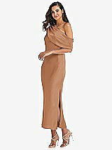 Side View Thumbnail - Toffee Draped One-Shoulder Convertible Midi Slip Dress