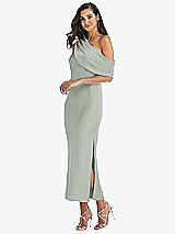 Side View Thumbnail - Willow Green Draped One-Shoulder Convertible Midi Slip Dress