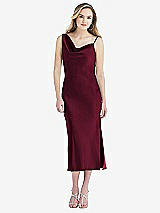 Front View Thumbnail - Cabernet Asymmetrical One-Shoulder Cowl Midi Slip Dress