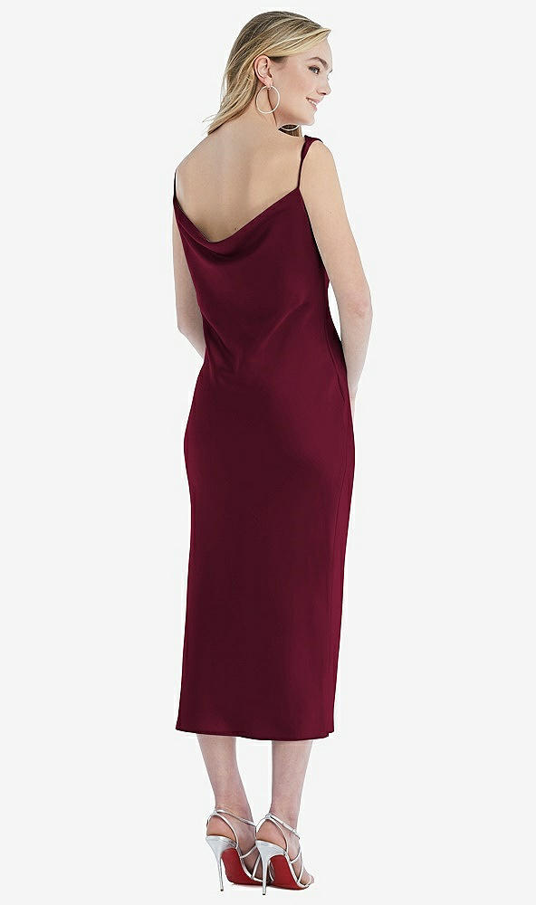 Back View - Cabernet Asymmetrical One-Shoulder Cowl Midi Slip Dress