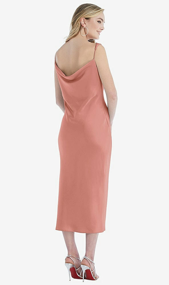 Back View - Desert Rose Asymmetrical One-Shoulder Cowl Midi Slip Dress