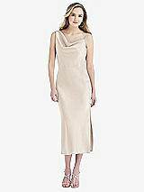 Front View Thumbnail - Oat Asymmetrical One-Shoulder Cowl Midi Slip Dress