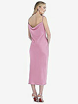 Rear View Thumbnail - Powder Pink Asymmetrical One-Shoulder Cowl Midi Slip Dress