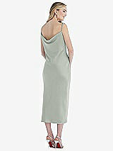 Rear View Thumbnail - Willow Green Asymmetrical One-Shoulder Cowl Midi Slip Dress