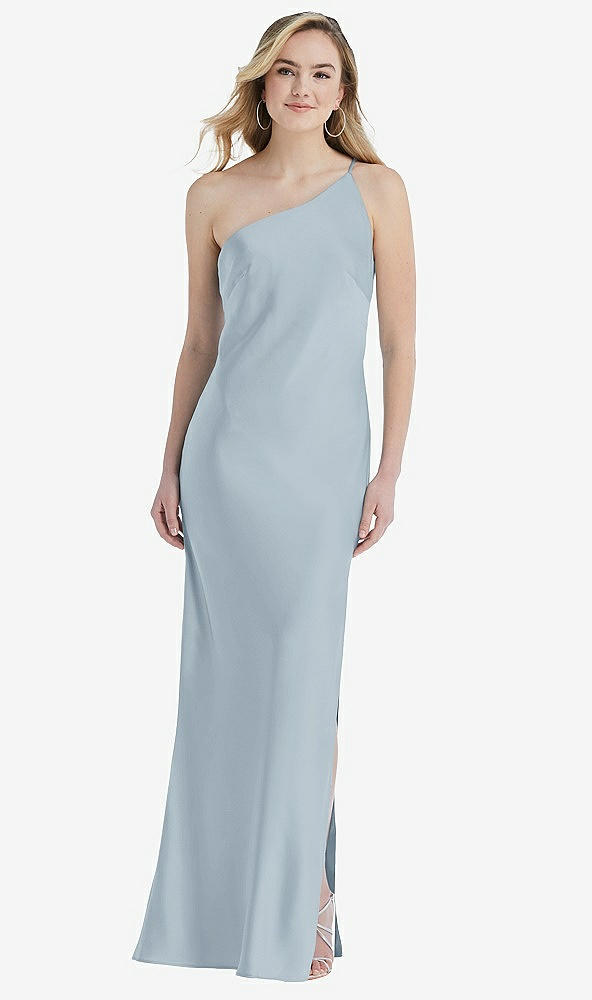 Front View - Mist One-Shoulder Asymmetrical Maxi Slip Dress