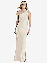 Front View Thumbnail - Oat One-Shoulder Asymmetrical Maxi Slip Dress