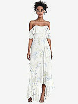 Front View Thumbnail - Bleu Garden Off-the-Shoulder Ruffled High Low Maxi Dress