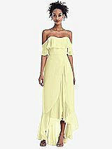 Front View Thumbnail - Butter Yellow Off-the-Shoulder Ruffled High Low Maxi Dress