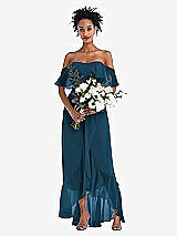 Alt View 2 Thumbnail - Atlantic Blue Off-the-Shoulder Ruffled High Low Maxi Dress