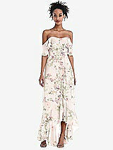 Front View Thumbnail - Blush Garden Off-the-Shoulder Ruffled High Low Maxi Dress