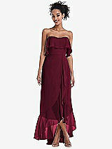 Alt View 1 Thumbnail - Cabernet Off-the-Shoulder Ruffled High Low Maxi Dress