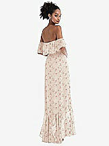 Rear View Thumbnail - Coquette Floral Print Off-the-Shoulder Ruffled High Low Maxi Dress