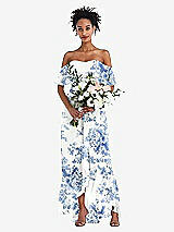 Alt View 2 Thumbnail - Cottage Rose Dusk Blue Off-the-Shoulder Ruffled High Low Maxi Dress