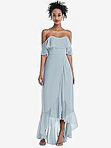 Front View Thumbnail - Mist Off-the-Shoulder Ruffled High Low Maxi Dress