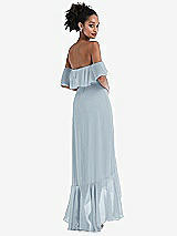 Rear View Thumbnail - Mist Off-the-Shoulder Ruffled High Low Maxi Dress