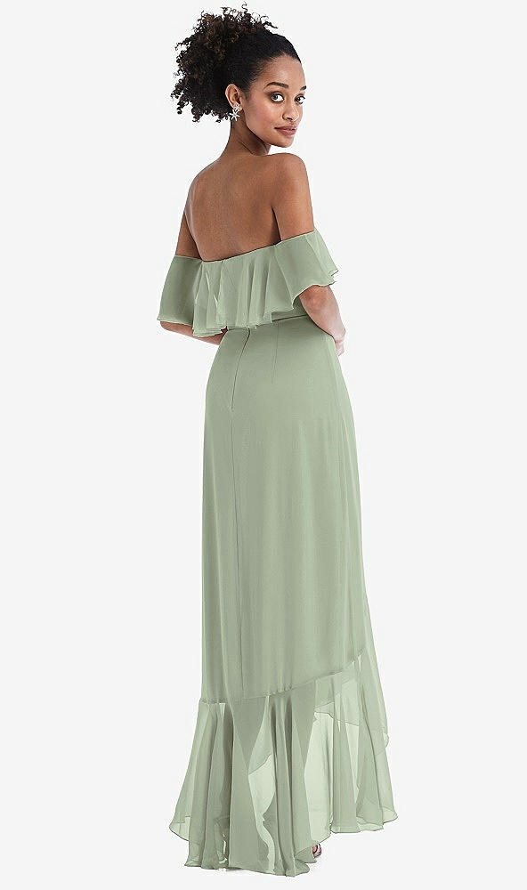 Back View - Sage Off-the-Shoulder Ruffled High Low Maxi Dress