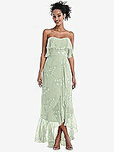 Alt View 1 Thumbnail - Vintage Primrose Sage Off-the-Shoulder Ruffled High Low Maxi Dress