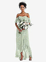 Alt View 2 Thumbnail - Vintage Primrose Sage Off-the-Shoulder Ruffled High Low Maxi Dress