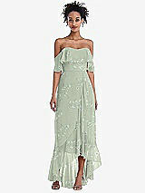 Front View Thumbnail - Vintage Primrose Sage Off-the-Shoulder Ruffled High Low Maxi Dress