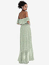 Rear View Thumbnail - Vintage Primrose Sage Off-the-Shoulder Ruffled High Low Maxi Dress