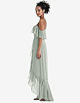 Side View Thumbnail - Willow Green Off-the-Shoulder Ruffled High Low Maxi Dress