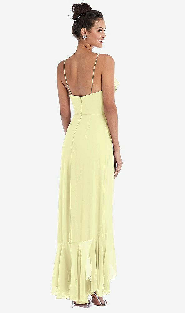 Back View - Butter Yellow Ruffle-Trimmed V-Neck High Low Wrap Dress