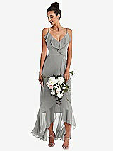 Alt View 1 Thumbnail - Chelsea Gray Ruffle-Trimmed V-Neck High Low Wrap Dress