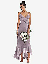 Alt View 1 Thumbnail - Lilac Dusk Ruffle-Trimmed V-Neck High Low Wrap Dress