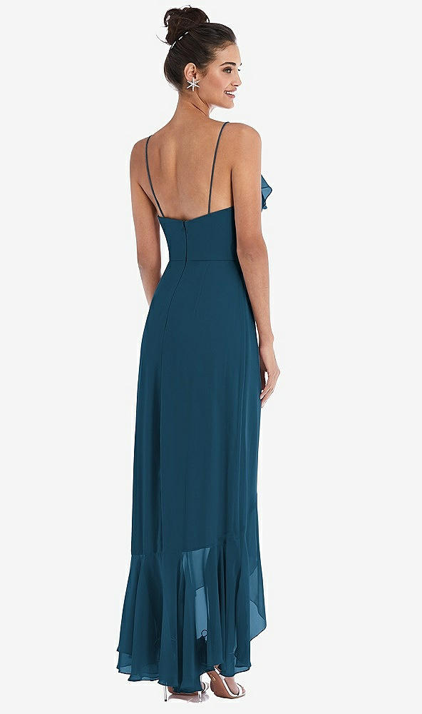 Back View - Atlantic Blue Ruffle-Trimmed V-Neck High Low Wrap Dress