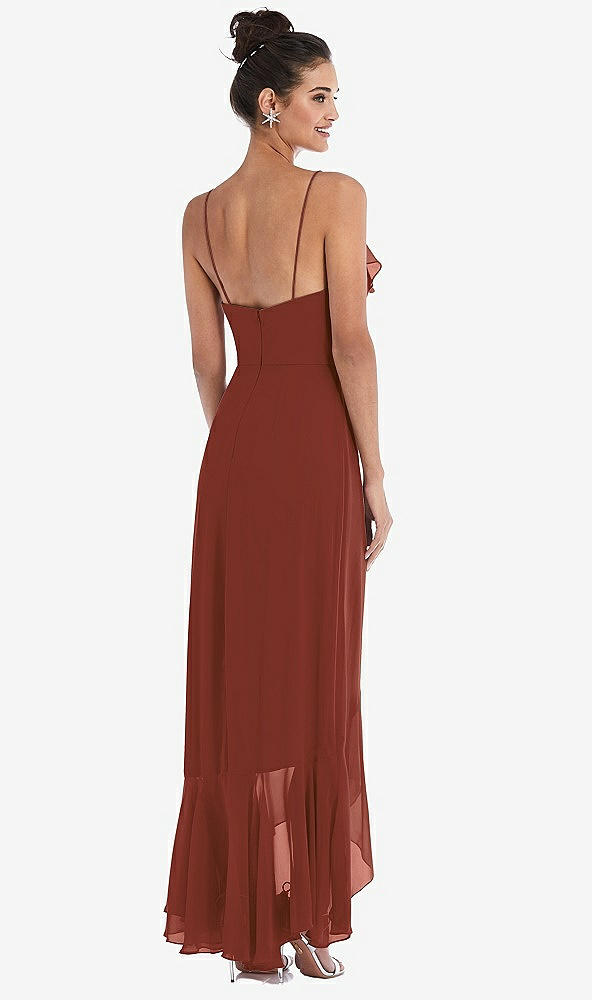 Back View - Auburn Moon Ruffle-Trimmed V-Neck High Low Wrap Dress