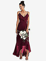 Alt View 1 Thumbnail - Cabernet Ruffle-Trimmed V-Neck High Low Wrap Dress