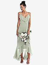 Alt View 1 Thumbnail - Celadon Ruffle-Trimmed V-Neck High Low Wrap Dress