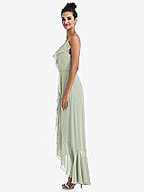 Side View Thumbnail - Celadon Ruffle-Trimmed V-Neck High Low Wrap Dress