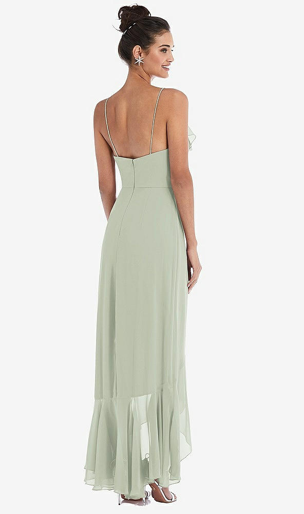 Back View - Celadon Ruffle-Trimmed V-Neck High Low Wrap Dress