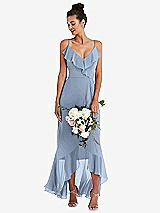 Alt View 1 Thumbnail - Cloudy Ruffle-Trimmed V-Neck High Low Wrap Dress