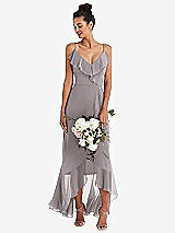 Alt View 1 Thumbnail - Cashmere Gray Ruffle-Trimmed V-Neck High Low Wrap Dress